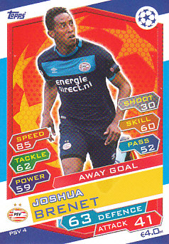 Joshua Brenet PSV Eindhoven 2016/17 Topps Match Attax CL Away Goal #PSV04